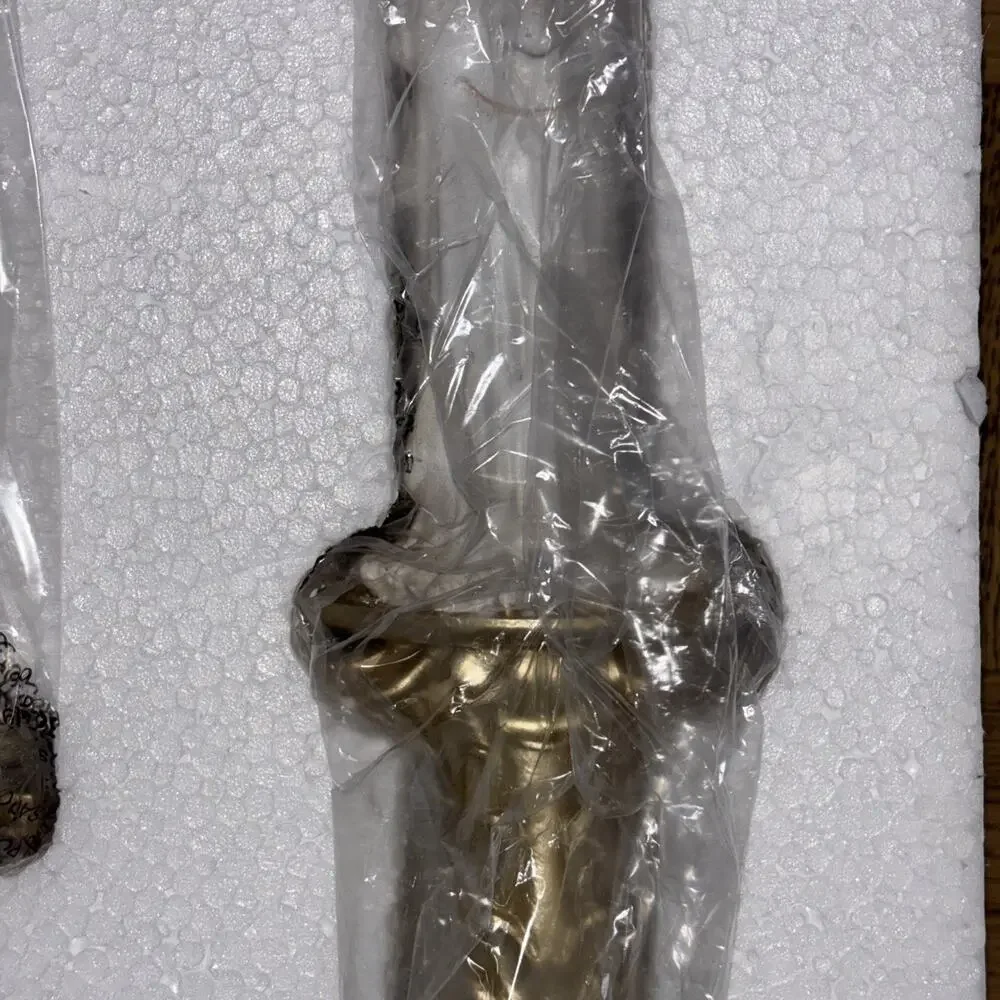 Moonlight Manor LED Lighted Halloween Candle Stick Set w Faces Gold Skull Base